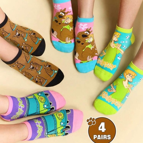 SCOOBY-DOO 4 Pairs Cute Dog Pattern Soft Breathable Sweat-Absorbent Socks - Picture 1 of 3